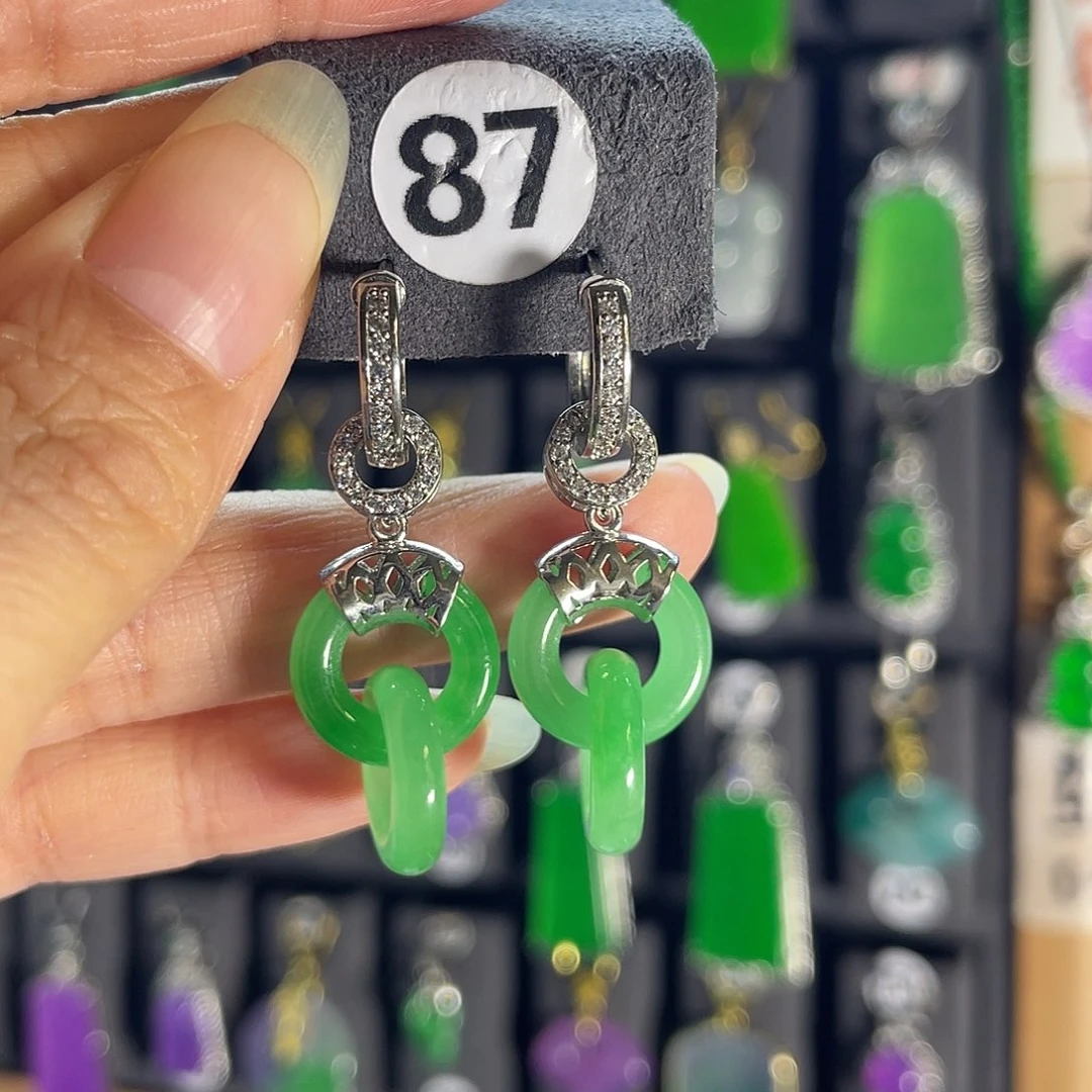 翡翠银S925镶嵌耳饰87