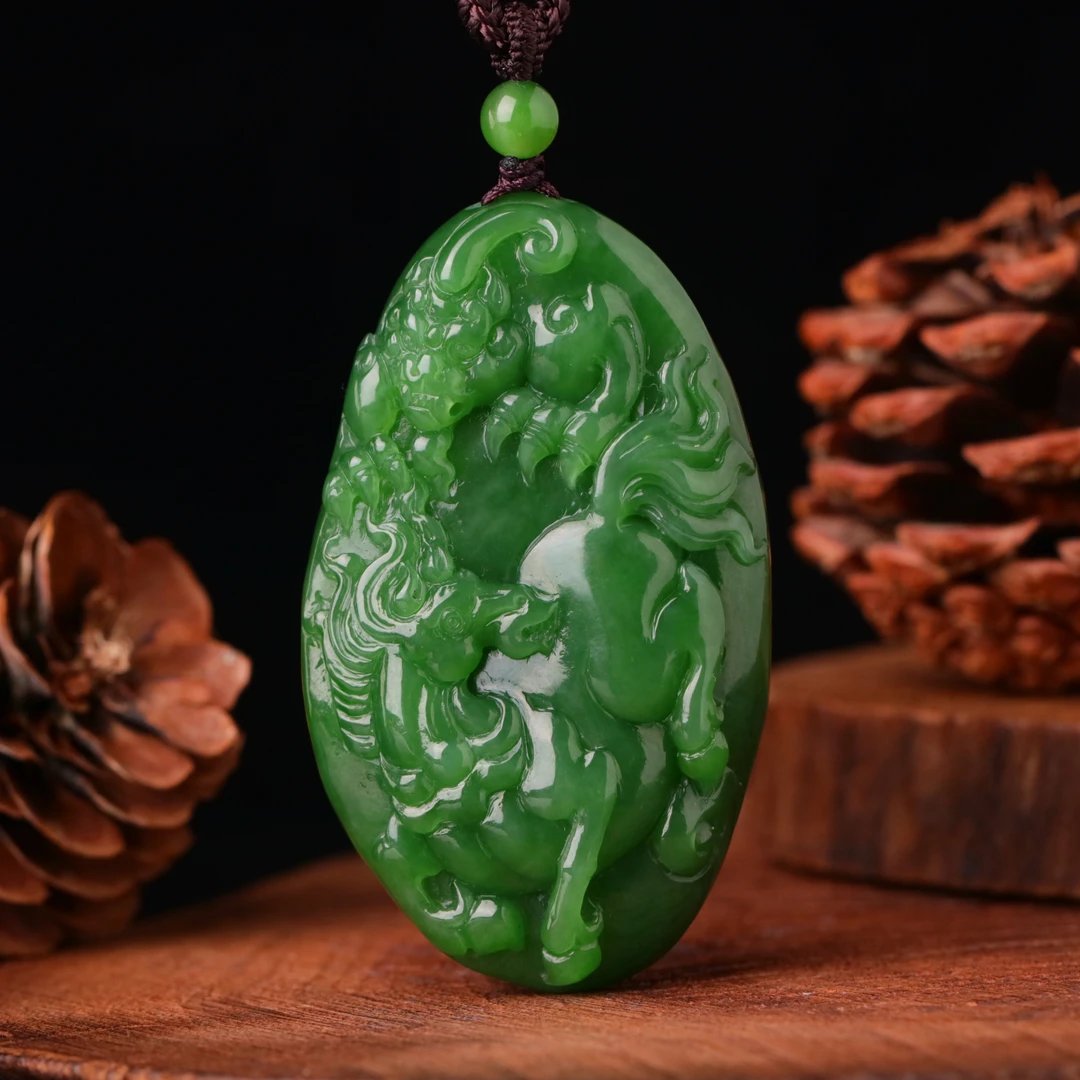 【泓贝珠宝-N585】和田玉老料碧玉马上有财吊坠