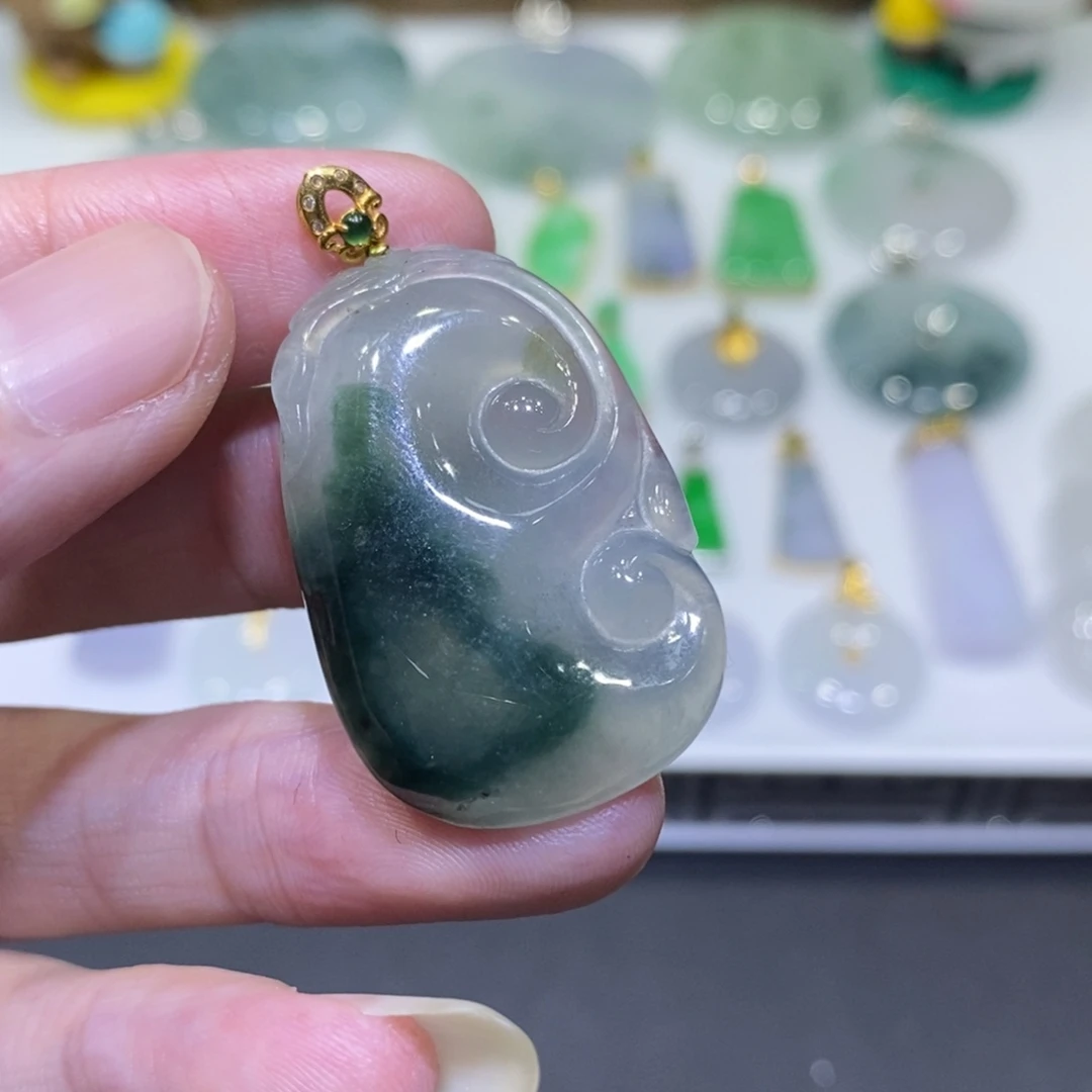 翡翠18K金镶嵌吊坠(不含链)