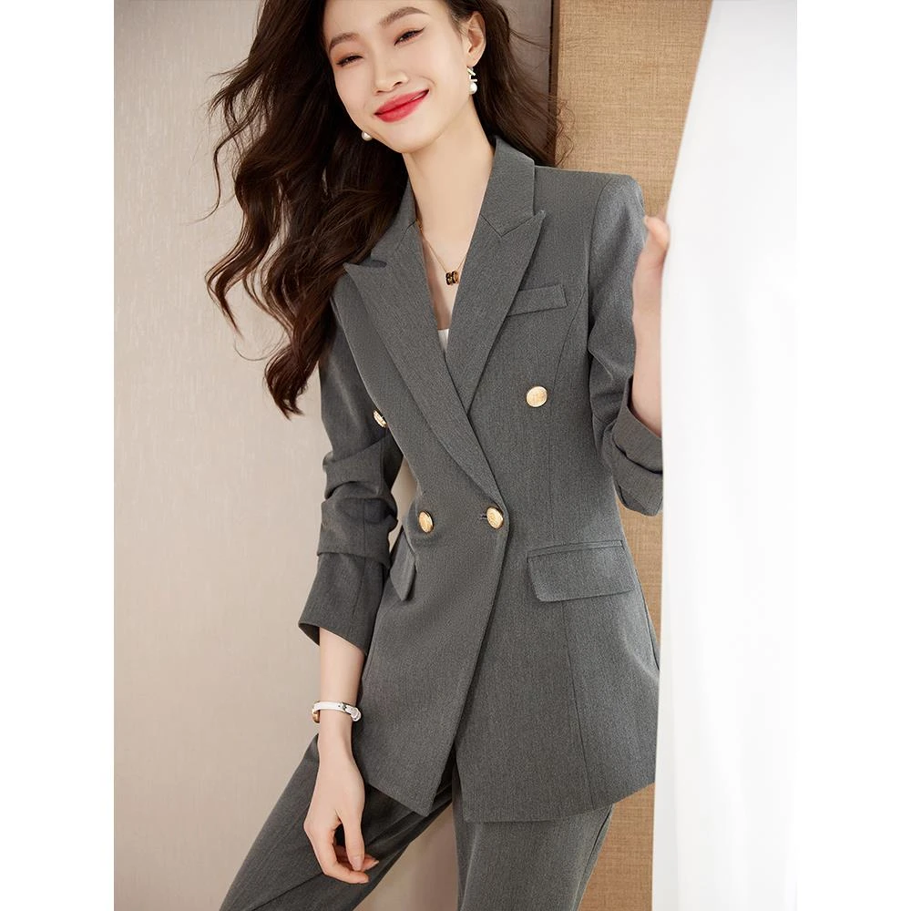 灰色职业装西装洋气女高级感2025新款面试正装西服外套气质工作服