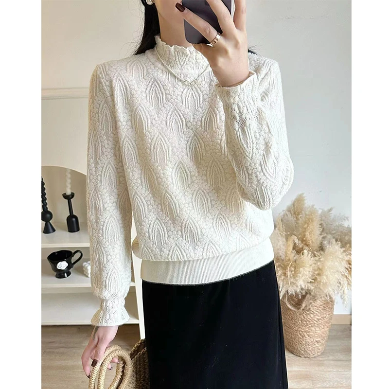 【靓依蔻】春装新款打底衫女针织衫套头时尚洋气宽松半高领毛衣内搭