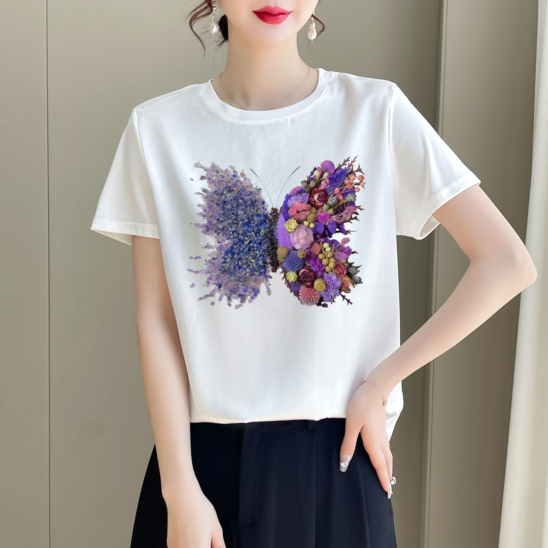 1517新款夏季丝滑缎面冰凉感百搭时尚休闲女T恤AB拼接短袖
