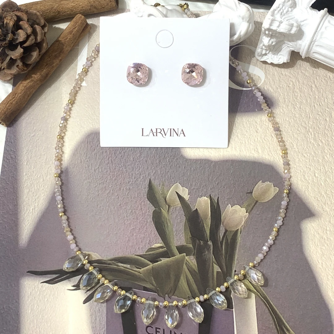钛钢项链 钛钢项链 LARVINA法式淡粉色闪闪两件套