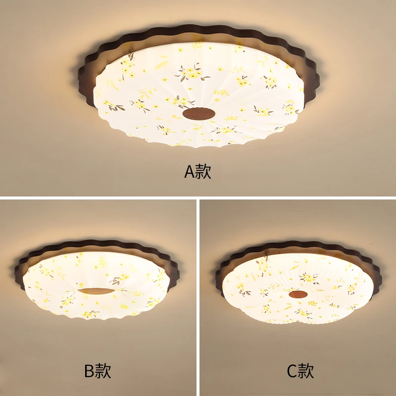 法式中古风卧室吸顶灯复古胡桃木主卧灯南洋风书房高级感房间灯具
