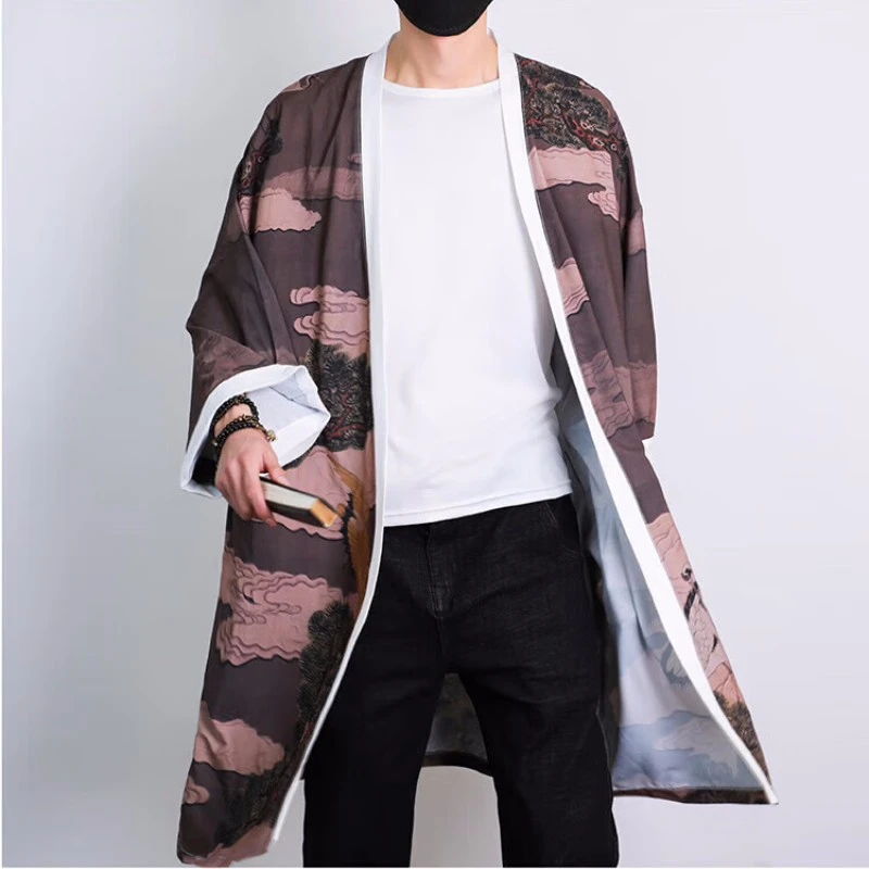 25C9A3中国风中长款长袍防晒汉服民夏季宽松族风印花休闲复古披风