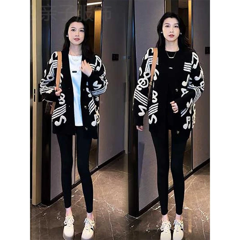 慵懒风时尚中长款针织衫女秋冬季毛衣开衫外套黑色长袖上衣外套潮