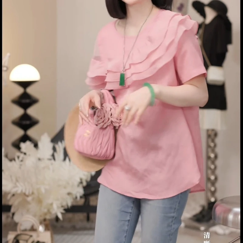 2025新款百搭气质夏日出游精致波浪边减龄短袖上衣LK2503137