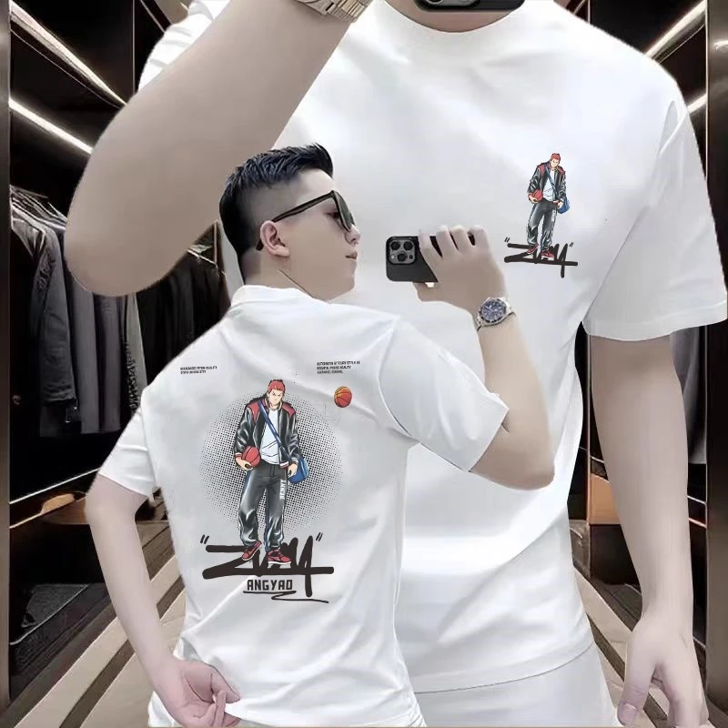 2025年重磅纯棉印花短袖圆领t恤男女同款情侣百搭夏季ins潮牌上衣