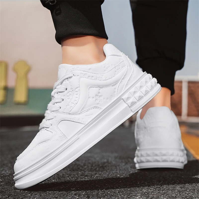 潮牌男鞋2025年夏季新款时尚纯色系带运动休闲鞋舒适厚底低帮潮鞋