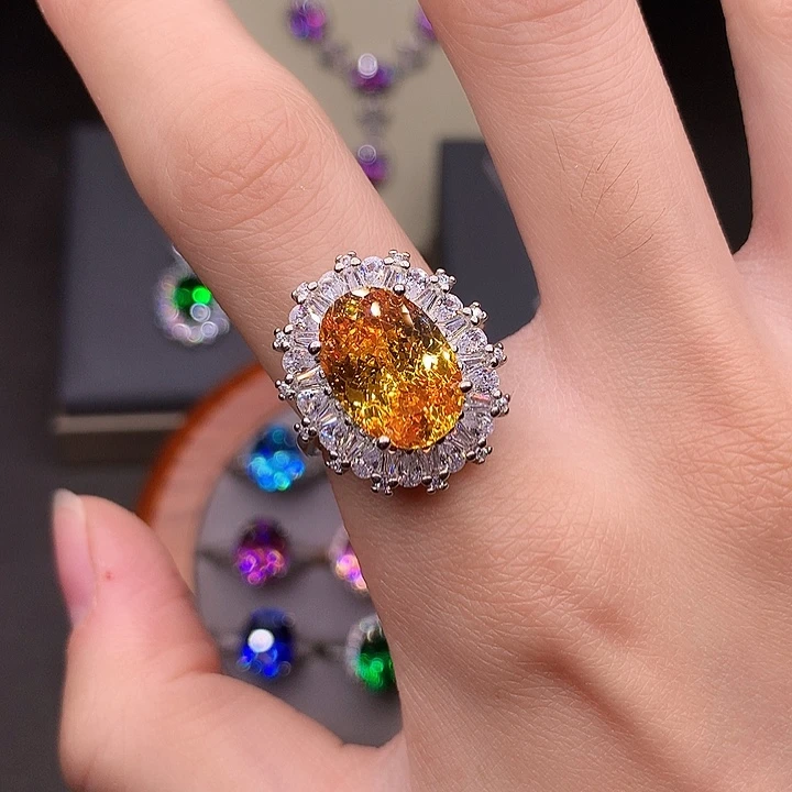 925银重工豪镶金丝雀戒指s925