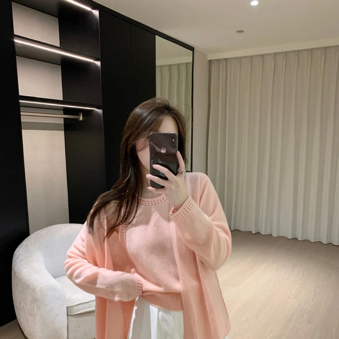 实穿主义毛衣两件套韩系百搭绑带设计羊毛针织开衫+羊毛背心套装