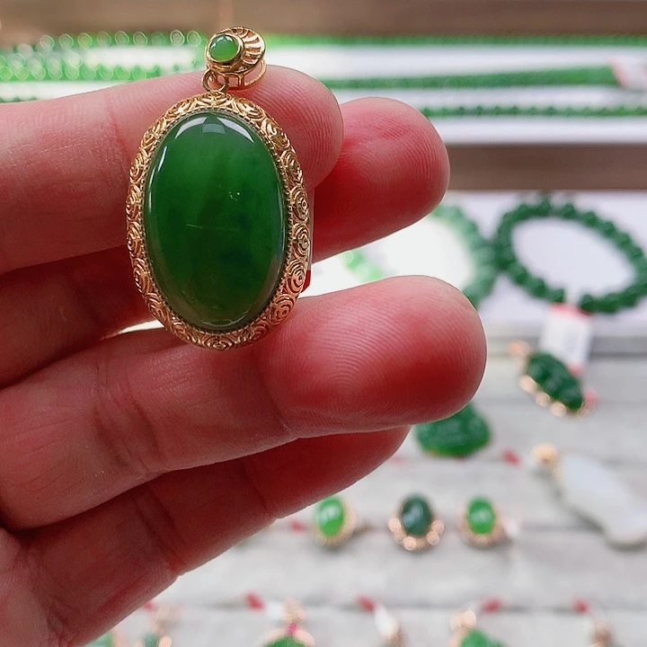 颈饰银S925镀金镶嵌和田玉