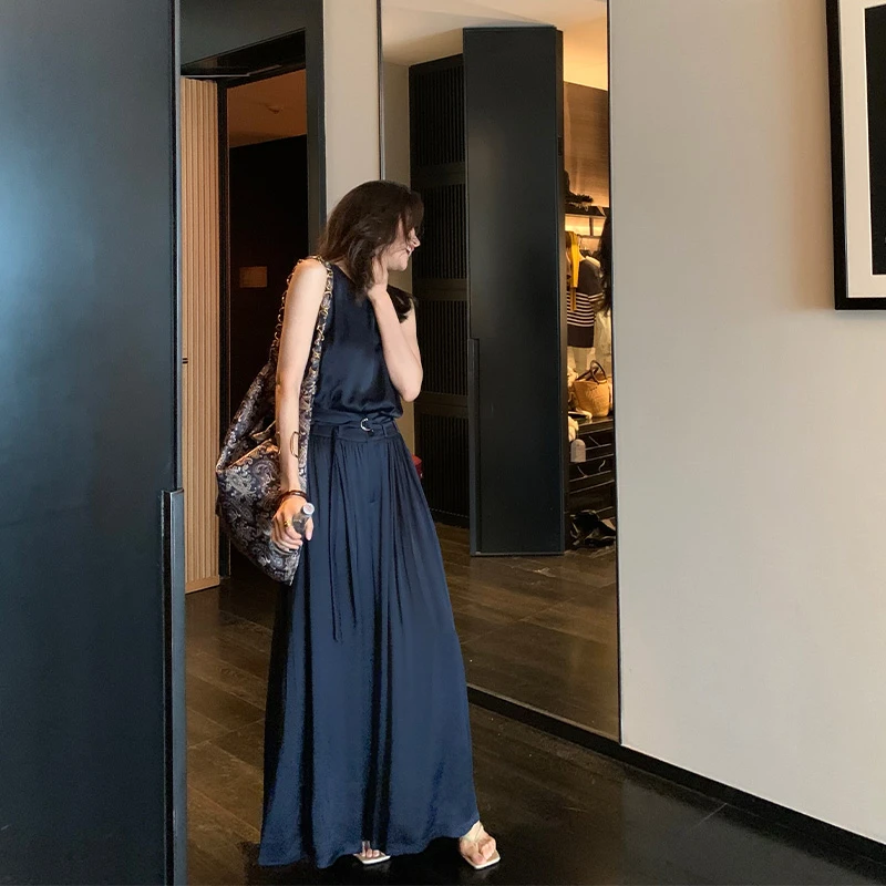 【ALONE SAVOR】龍喜儿 青屿 轻熟高知无袖高腰上衣裤子套装J494