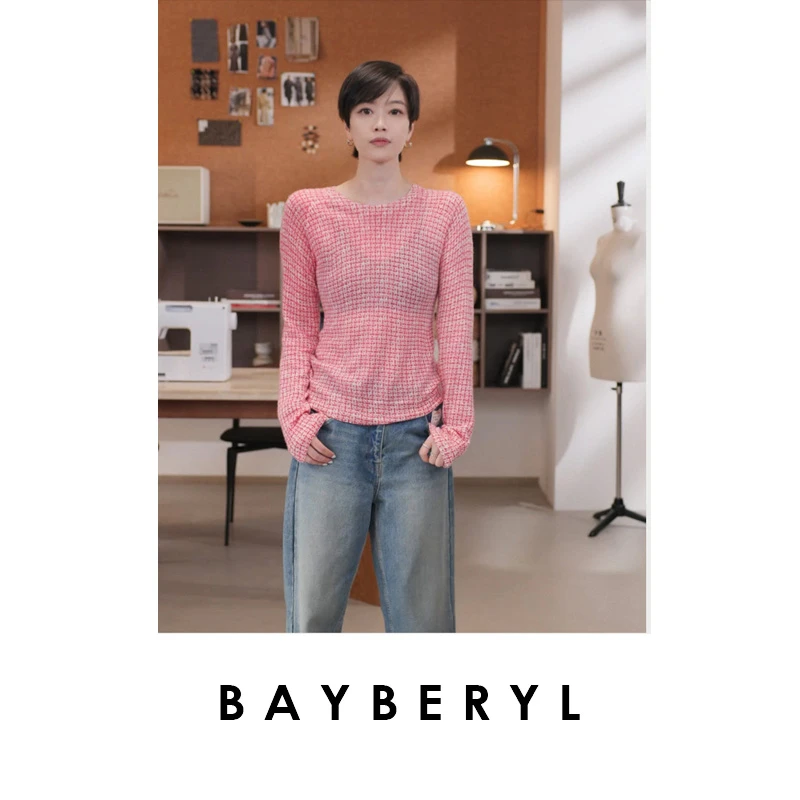 BAYBERYL老贝红格时尚细腻柔软羊绒圆领25秋针织衫ZZS5E1501-8/3