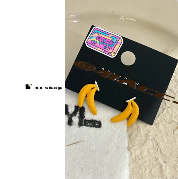 铜合金珐琅耳饰 A315 韩系夏日度假风黄色香蕉耳钉耳饰