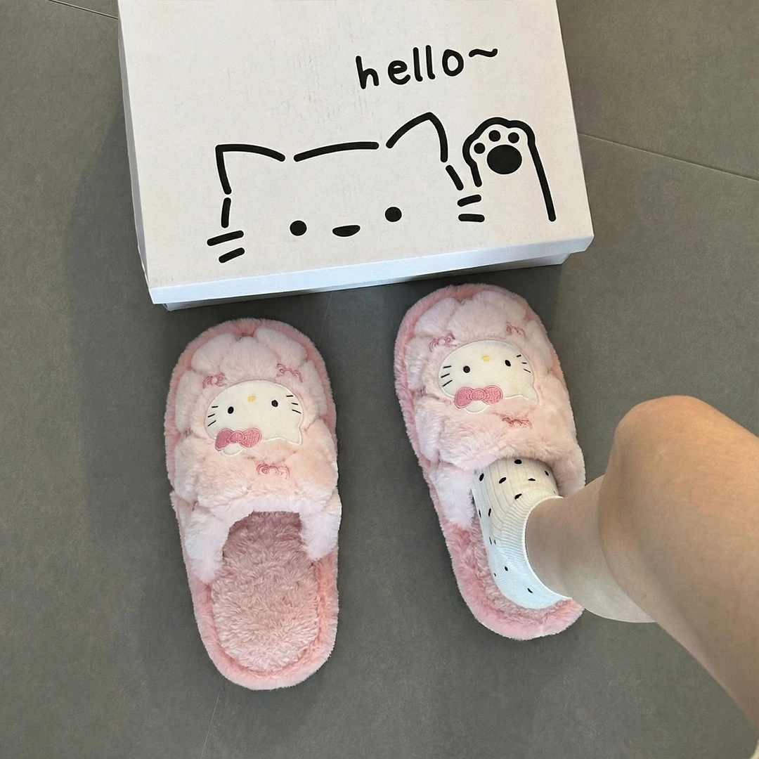 温暖KT猫~！居家棉拖鞋女款室内防滑冬季保暖可爱少女心毛绒月子鞋