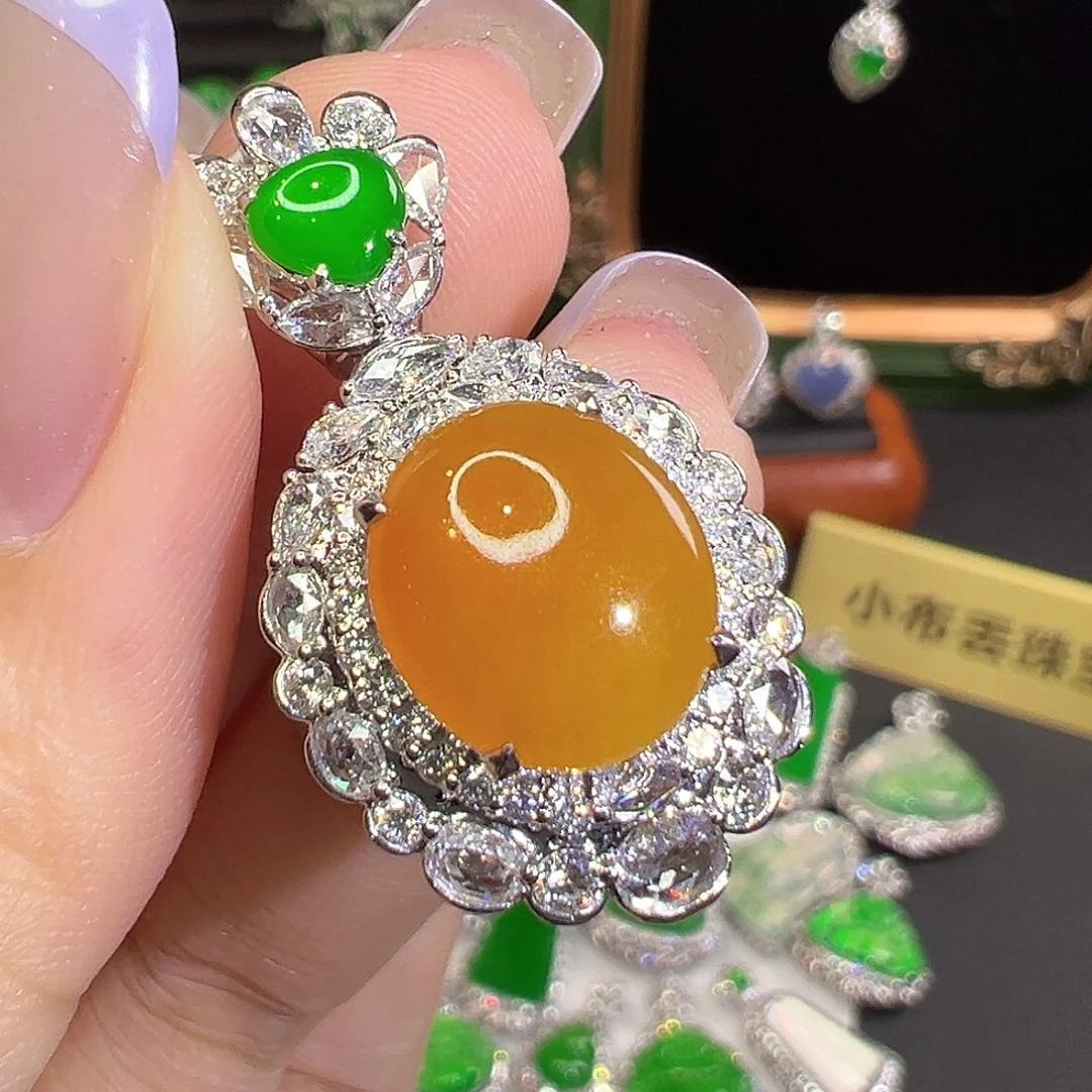 翡翠18K金镶嵌吊坠(不含链)翡翠