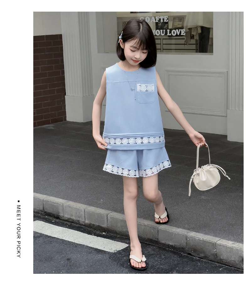 套头拼接女童休闲风薄款韩版套装潮酷时尚时髦韩系