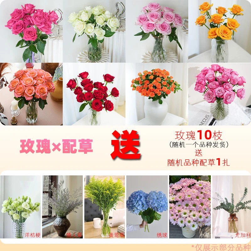 【玫瑰盲盒】10枝+配草1扎 七夕求婚毕业季顺丰包邮基地现采现发