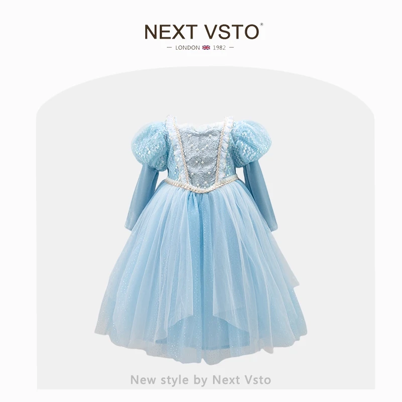 英国NEXT VSTO女童爱莎公主裙春秋高端小女孩生日披风礼服连衣裙