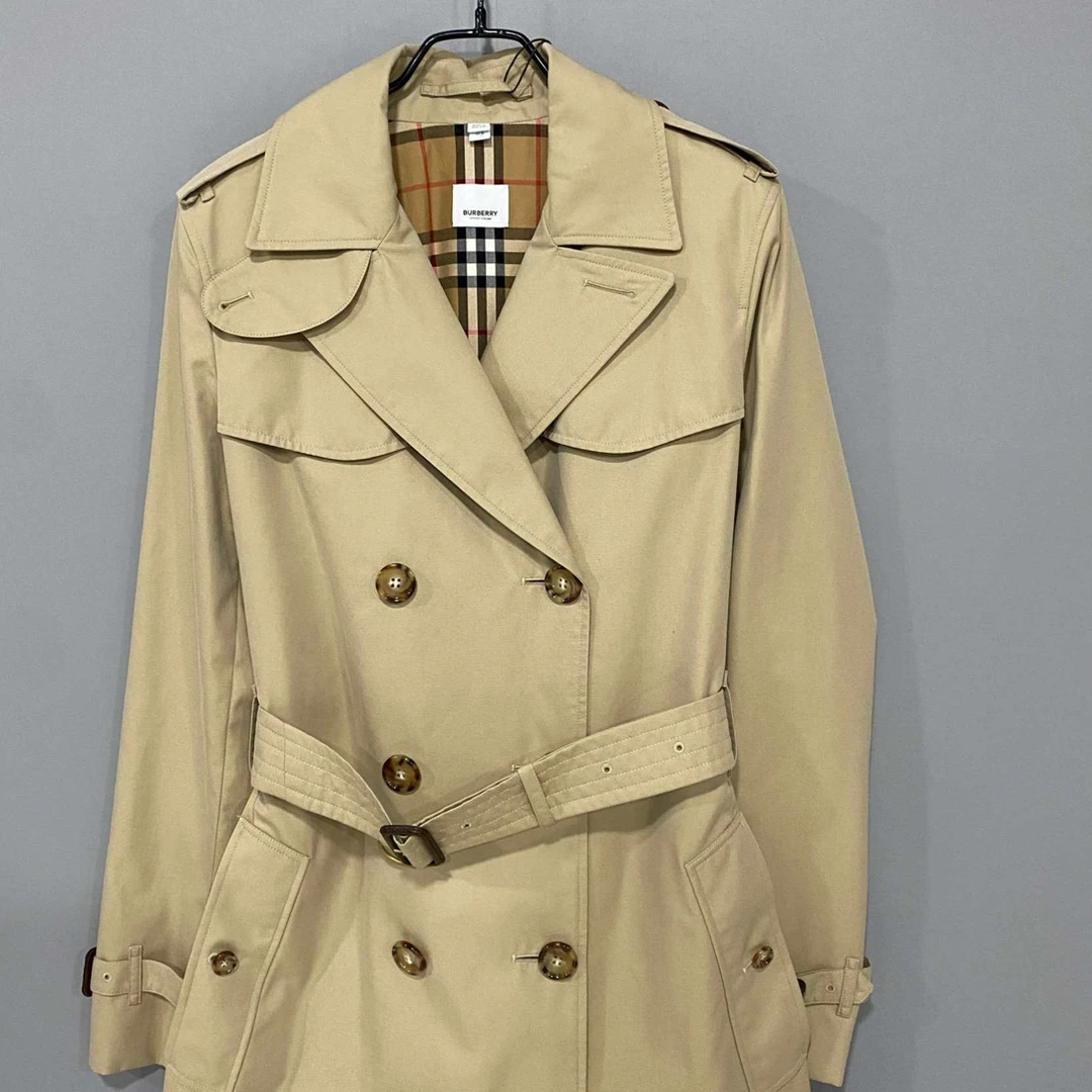 99新 BURBERRY/博柏利 伊斯灵顿卡其色格纹风衣/99新/UK12/67577