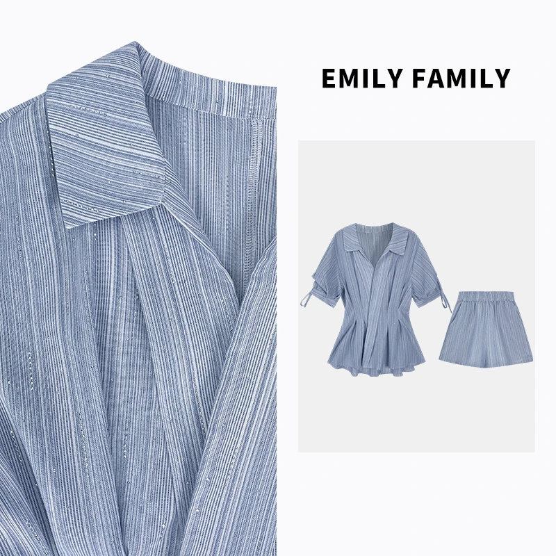 【编号06】晴日旅行 法式条纹夏季V领收腰衬衫松紧腰短裤YL-260571