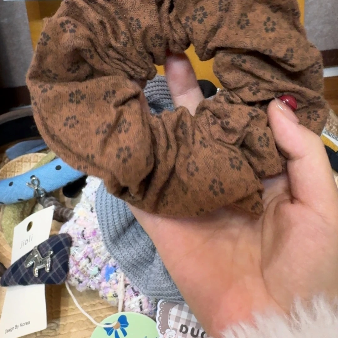 布艺铁合金咖色碎花发箍