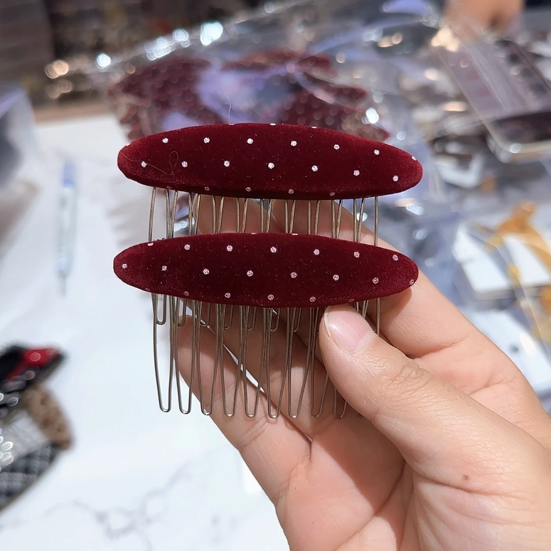 布艺非金属T30红色波点插梳2个