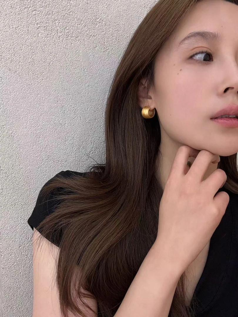 925银耳饰 S925银韩版原创磨砂质感耳扣耳环耳圈耳钉百搭