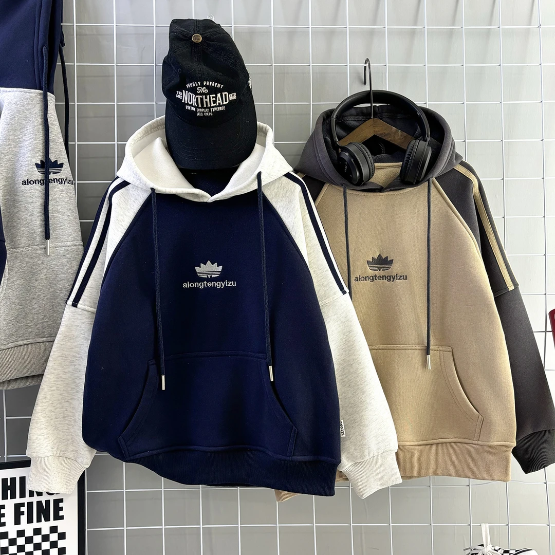 中大童男童加绒加厚洋气秋冬装新款连帽休闲保暖冬季新款宽松卫衣