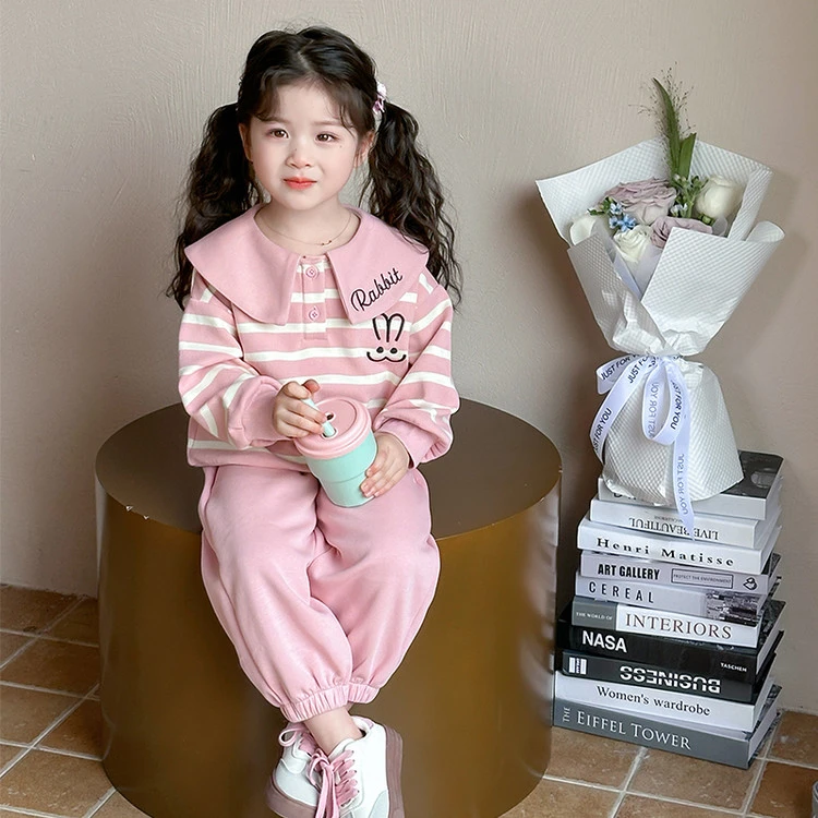 女童卡通条纹女孩休闲套装2025春秋新款洋气宝宝小童韩版两件套