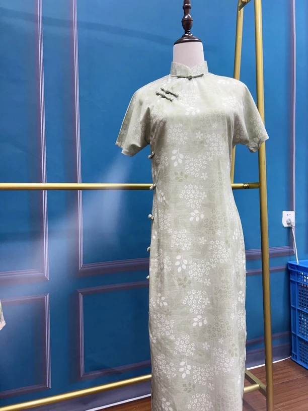 888 薄荷 全开襟 夏款旗袍 120cm长款