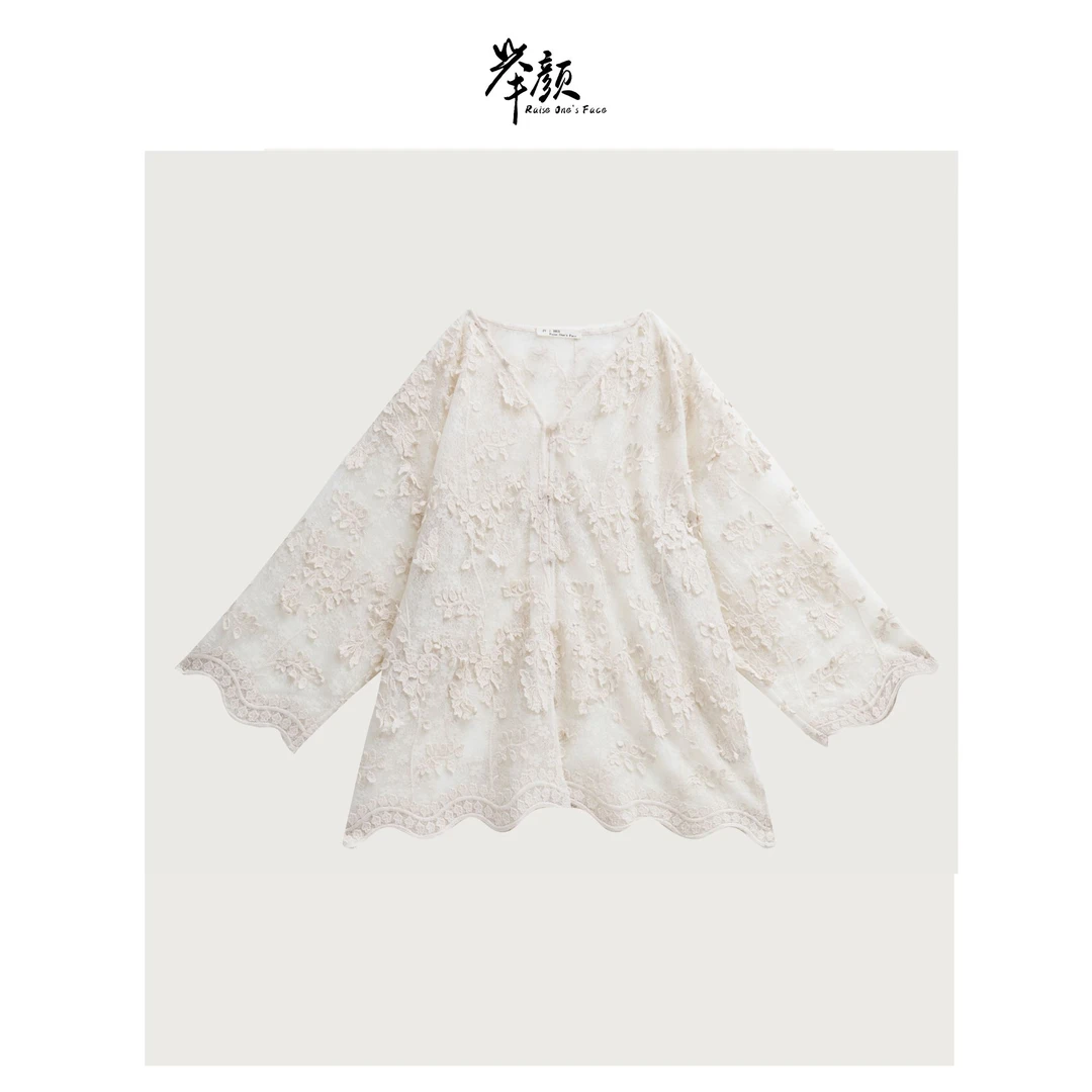 JY- “有杏”  6255  重工高级定制立体蕾丝刺绣上衣衬衫