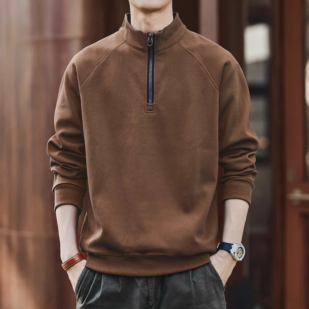 MR.MUDI/穆迪先生美式条绒半拉链卫衣男秋冬加绒加厚重磅上衣运动