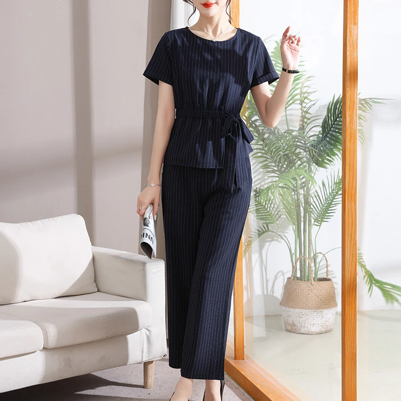 【雪夕】夏季时尚气质休闲短袖套装 双色可选 C-X-DLY558