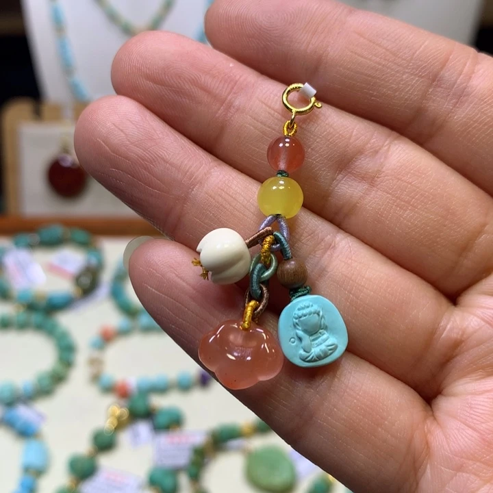 绿松石银S925镀金镶嵌挂件