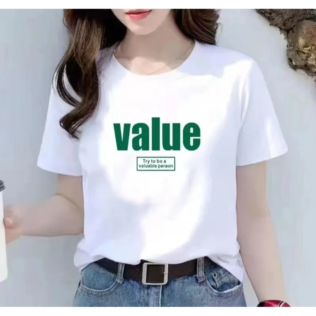 2025新款潮牌印花女款百搭韩版夏季显瘦休闲圆领女士T恤时尚半袖