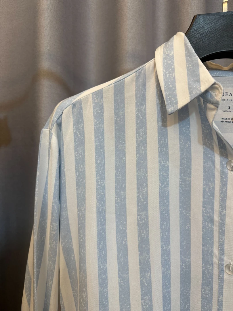 意式条纹中长款衬衫 卡码拍大