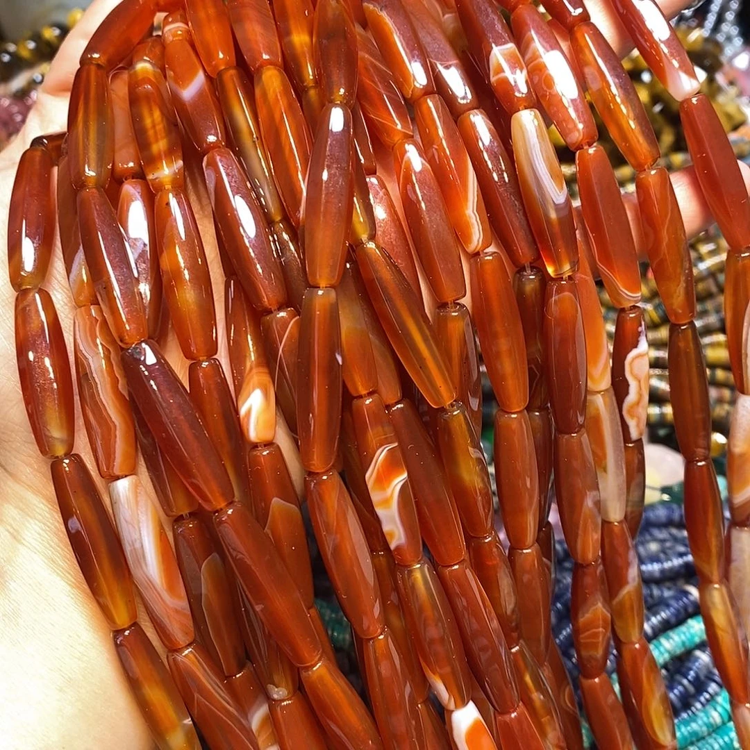 玛瑙/玉髓未镶嵌珠宝半成品红玛瑙乐子六角柱一条8✖️30mm