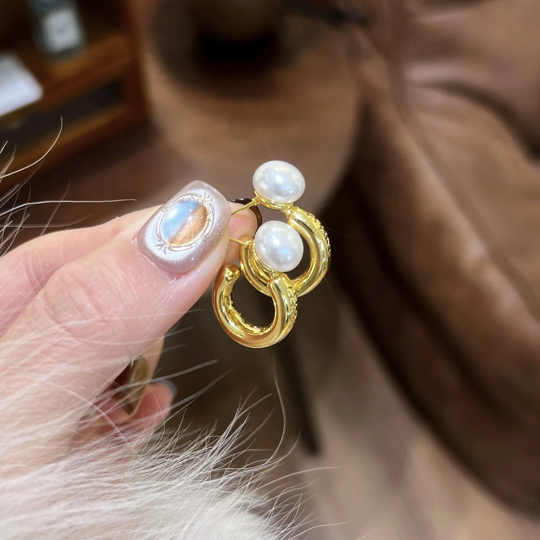 铜合金耳饰 珠珠C圈耳环金色女新款爆款气质独特高级感轻奢小众