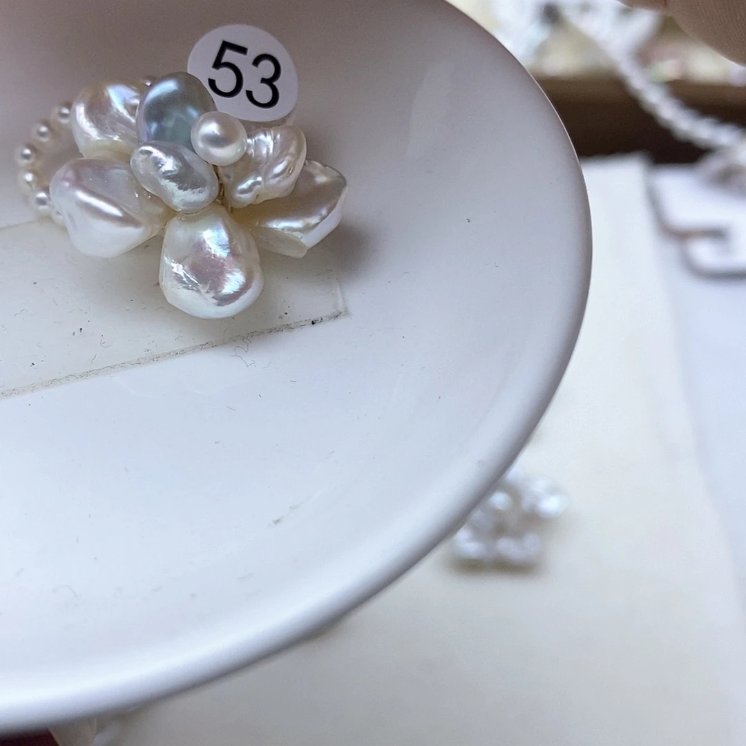 合金淡水珍珠戒指白*