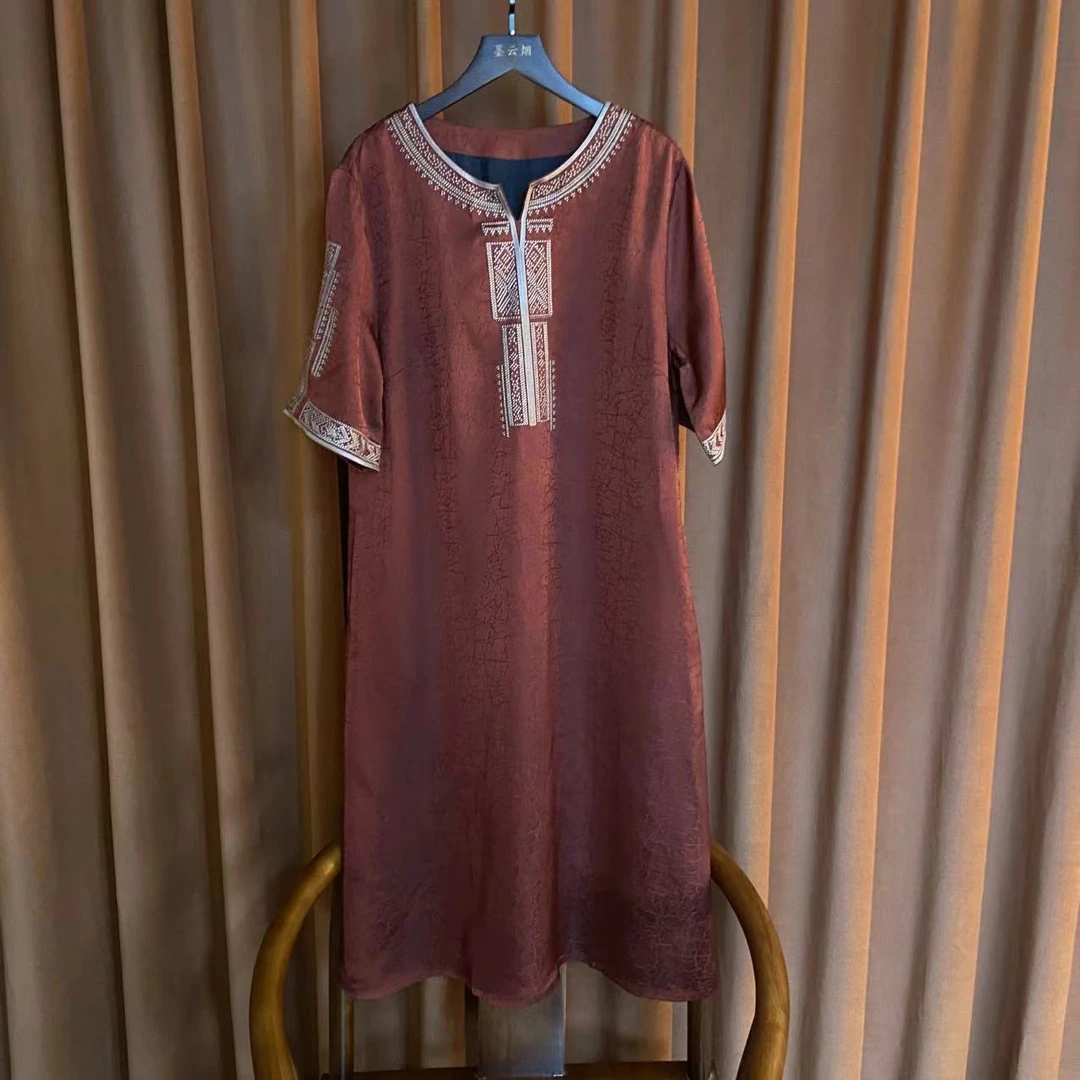 【楚沁】复古中长裙新中式连衣裙重磅国风V领网红渐变裙子