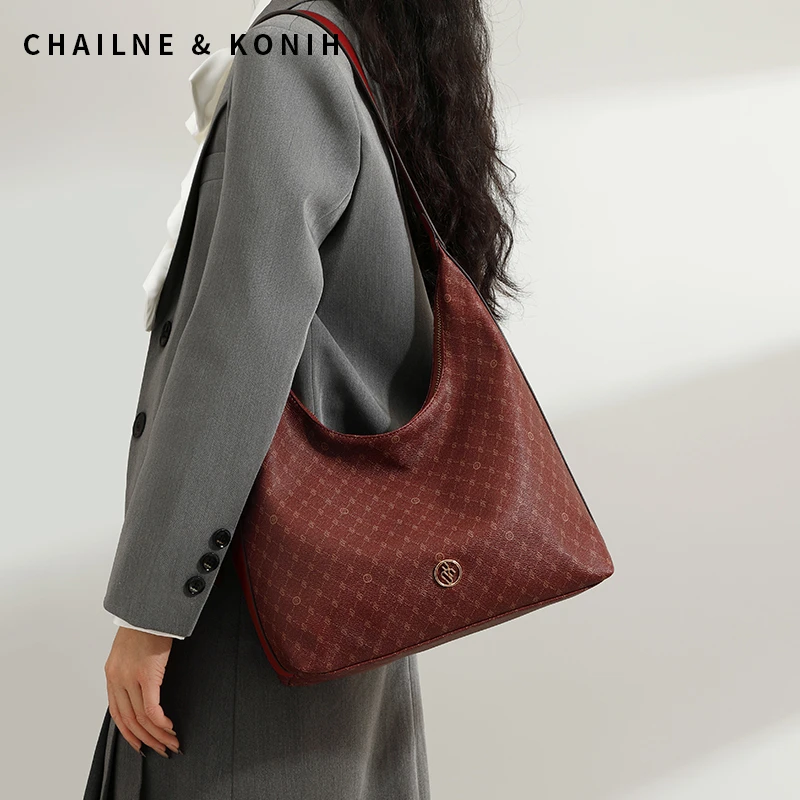 复古印花新娘腋下包国潮红色包包2025新款新月托特包大容量结婚包