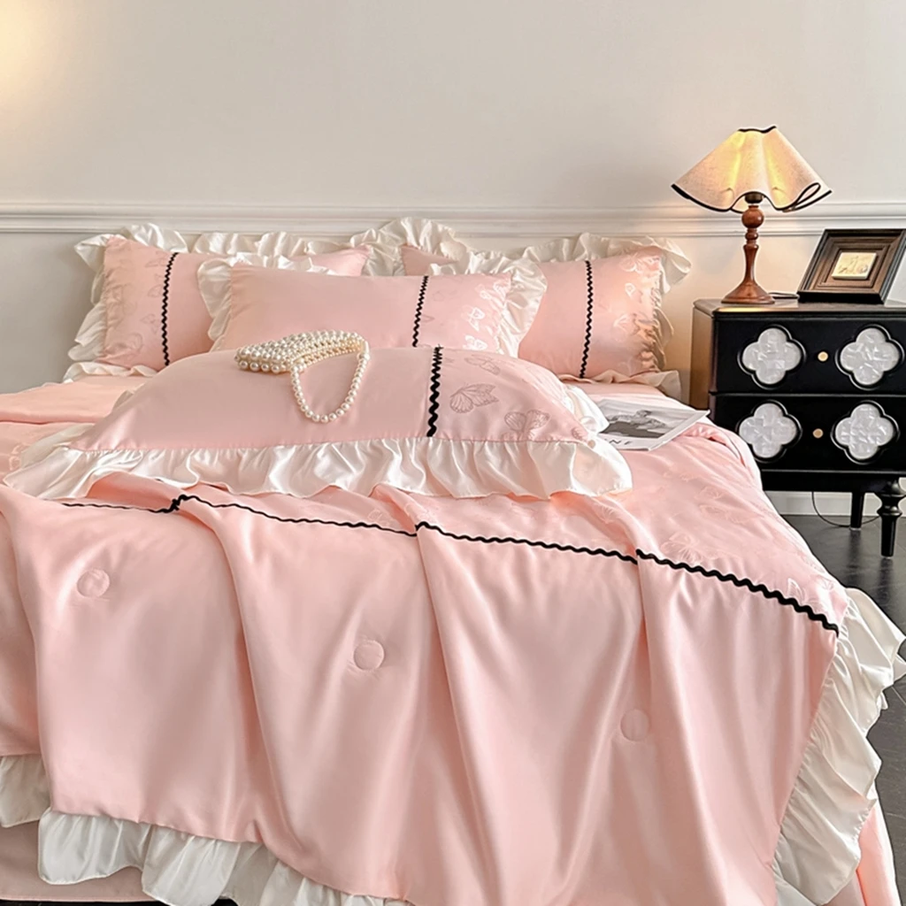 冰丝夏凉被四件套凉感空调被床笠四件套轻奢公主风薄款夏被丝滑