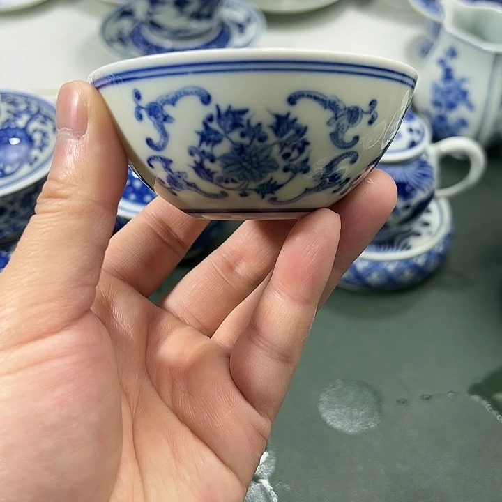 微瑕柴窑点工福寿花卉薄胎卧足