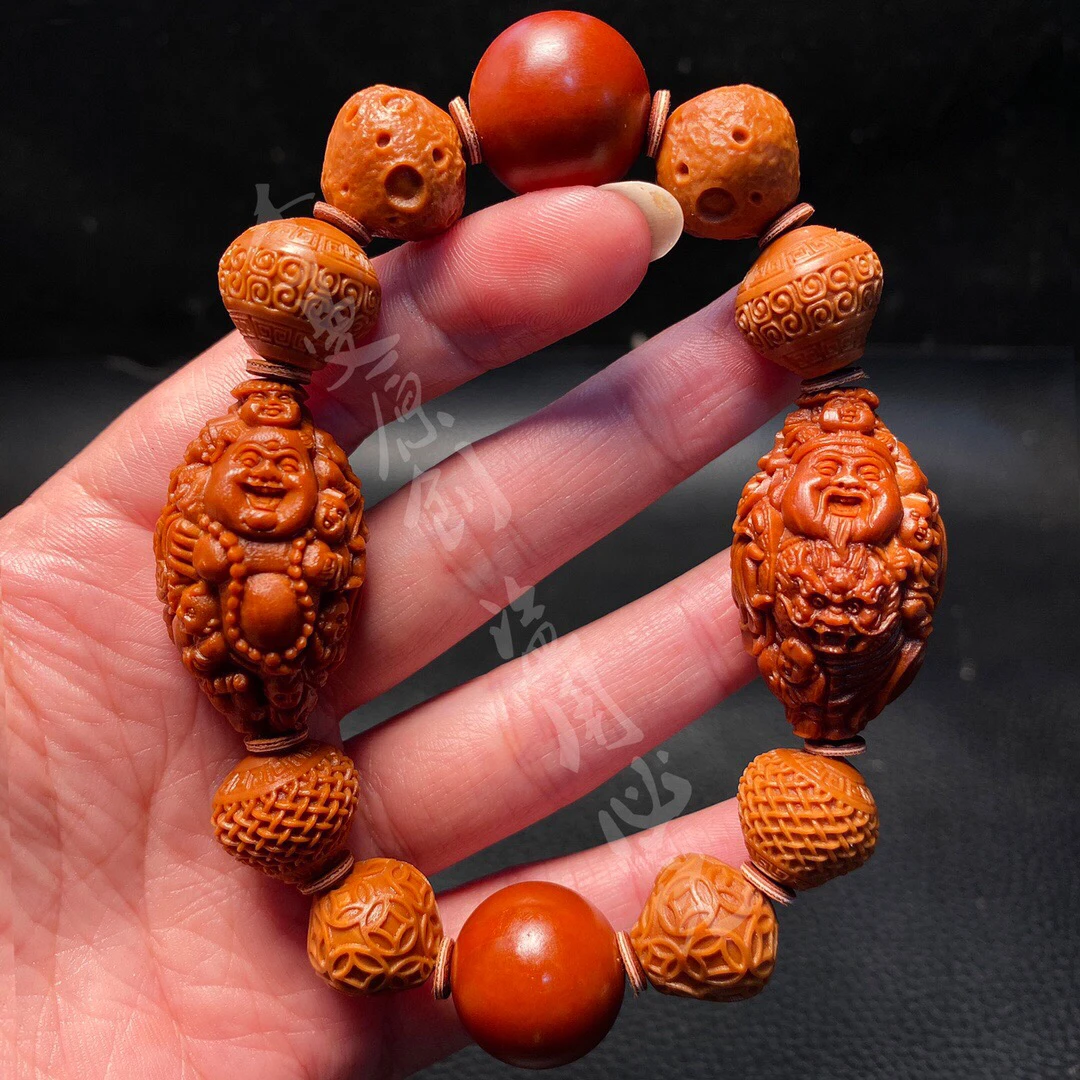 「2.1网红童子财迷」手串橄榄核雕刻文玩佛珠念珠手链核雕手工艺品