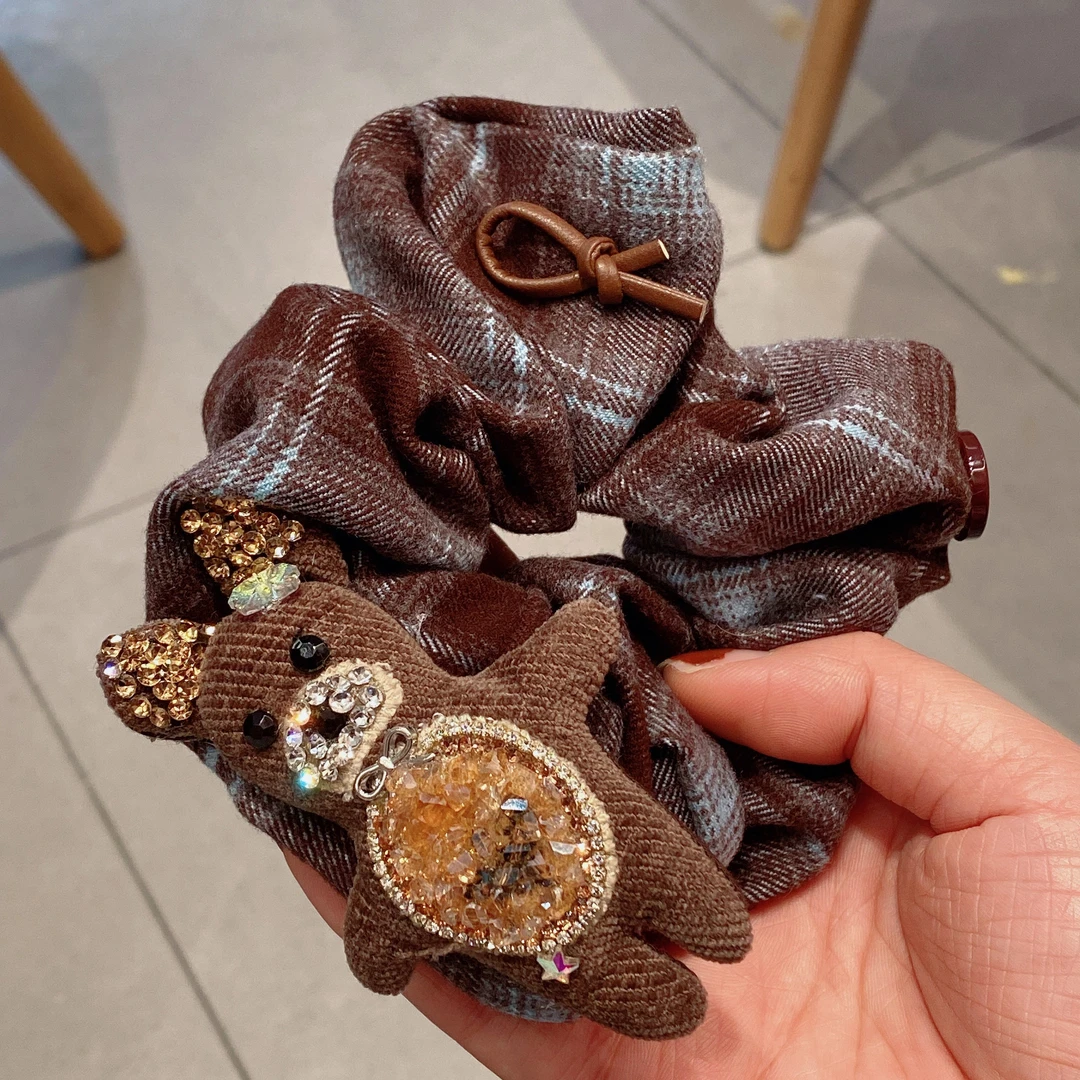 M1539秋冬新款小熊气质时尚精致高弹力头绳发圈可爱百搭韩版优雅