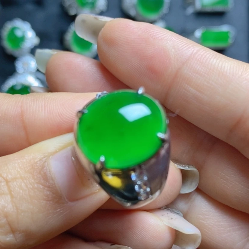 【闪购商品】翡翠挂件银S925镶嵌蛋面男戒