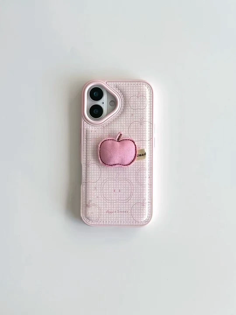 ins淡粉格纹立体苹果适用于iphone17Promax手机壳16Pro软胶15/14