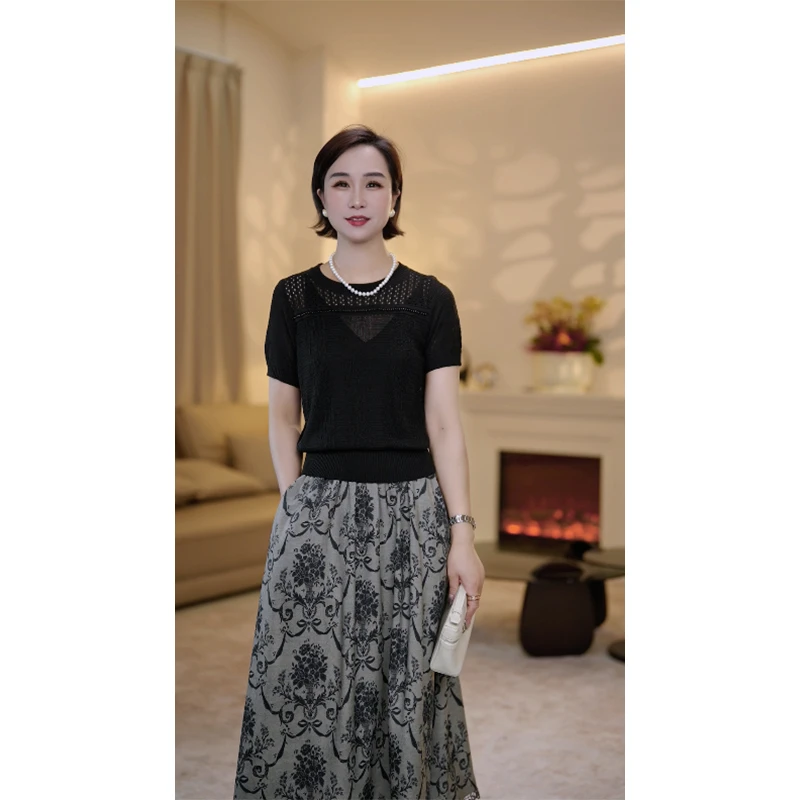 【赞妈甄选】新款花色桑蚕丝遮胯伞裙中长款百搭半裙ZM1838N